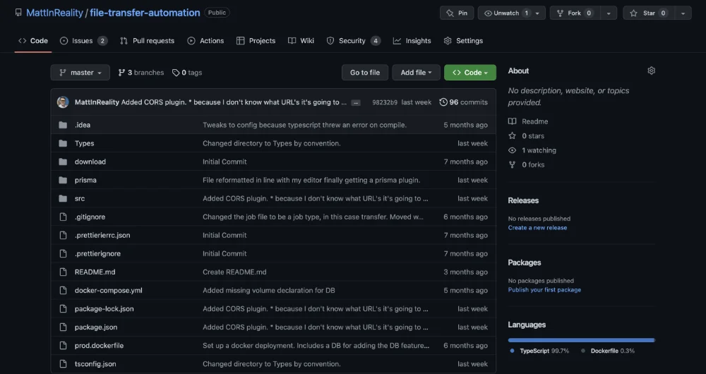 Screenshot of the file transfer automation Github repo.